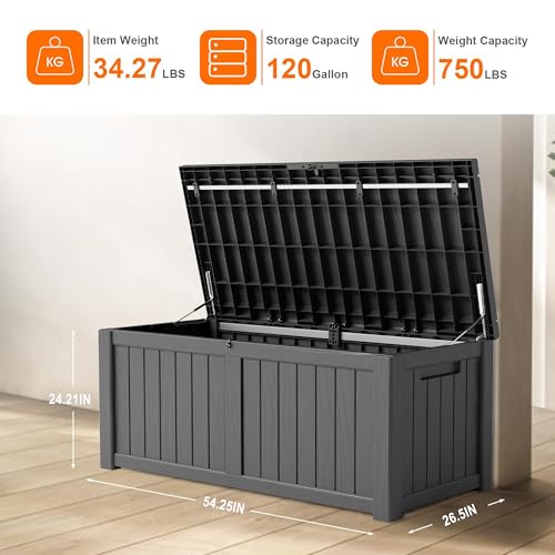 image for PatioZen 120 Gallon Resin Deck Box, Lockable Patio Outdoor Storage Box