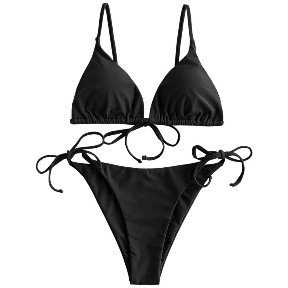 ZAFUL Triangle Bikini Set Damen String Tie-Side Cheeky Reversibel Solid/Floral/Leopard Druck Zweiteiliger Badeanzug Bademode