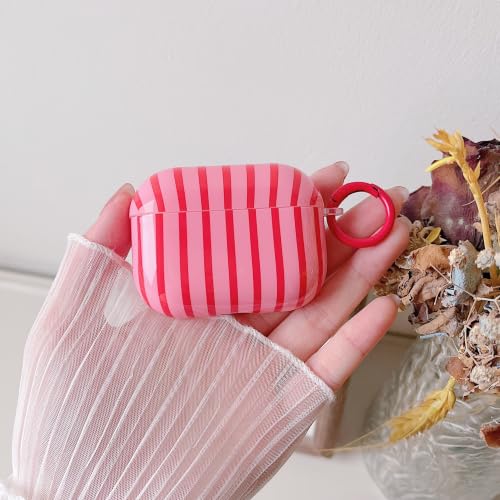 Image of MINSCOSE for AirPods Pro 3rd Generation Case (2025),Cute Striped Aesthetic Pattern Design with Girly Keychain Ring,Soft TPU Protective Shockproof Cover with Cleaner Kit for Airpods Pro 3-Dark Pink