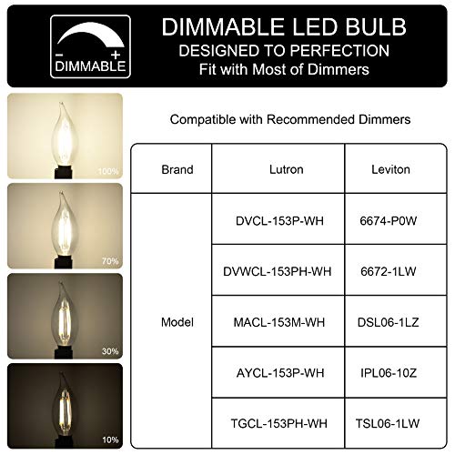 Sailstar Dimmable Led Candelabra Bulbs,60W Equivalent,4000K Daylight White,4 Watt Chandelier Light Bulb,Led Edison Bulb,E12 Base Filament Flame Tip,500 Lumen,6 Pack #TOP3