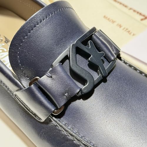 9.5 D Peter Blue Calf Leather Men's Gancini Loafers Drivers Dress (Salvatore3
