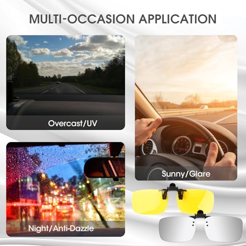 Image of Clip on Polarized Night Vision Driving Glasses Flip up Sunglasses UV-400 to Wear Over Glasses for Night Driving