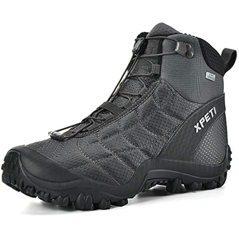 XPETI Hiking Boots Men Lightweight, Men's Walking Boots Winter Snow Shoes Waterproof Trainer Trekking Hiker High Rise Junoir Hill Fashion Grey Black Size 10.5 UK Cover