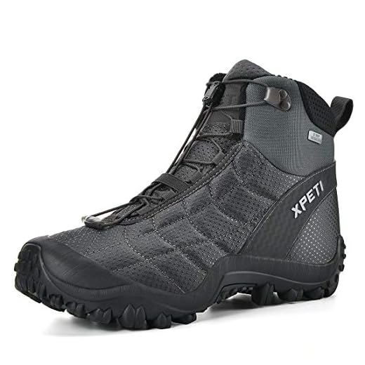 XPETI Hiking Boots Men Waterproof Lightweight Snow Boots For Men Grey/Black 9
