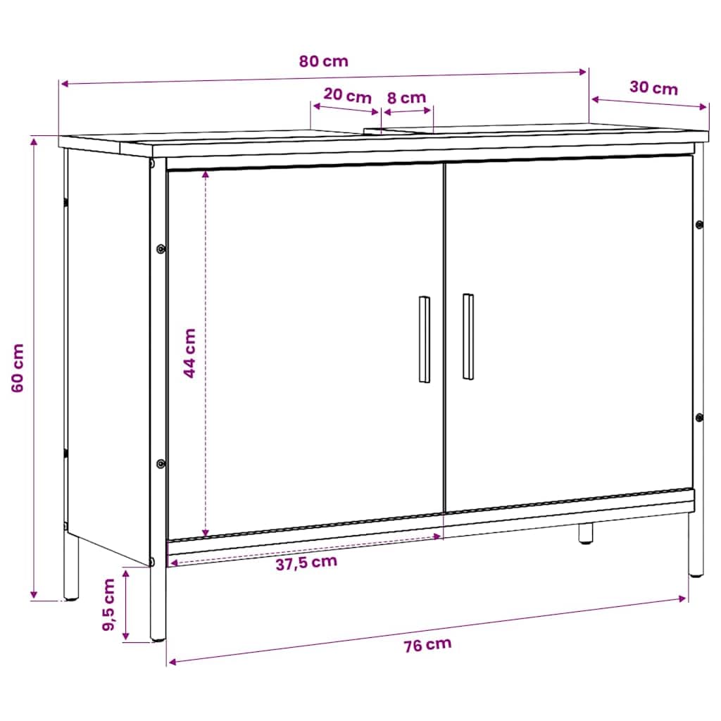 Mobile sottolavabo grigio sonoma, 80 x 30 x 60 cm, in legno con foro per sifone, mobile da bagno con porta e cassetto per WC degli ospiti, mensola per ristrutturazione del bagno