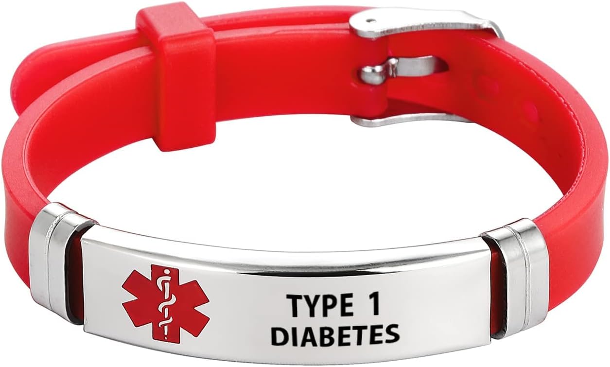Medical ID Identification Bracelet Engraved Name Medical Alert Silicone Adjustable Sport Bracelet for Men Women Stainless Steel Rubber