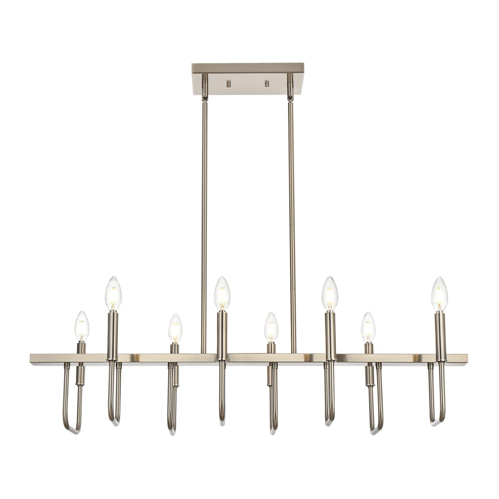 Photo 1 of Rectangular Dining Room Light Fixtures Over Table, Modern Linear Chandeliers for Dining Room, 8 Light Brushed Nickel Chandelier, Island Lights for Kitchen