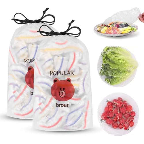 KUBDPQOR Film Alimentaire Réutilisable - Haute Qualité et Multifonctionnelle, Idéal pour Conservation des Aliments - Lot de 200 Films Étirables Alimentaires et 2 Charlottes Alimentaires