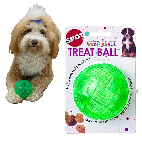 SPOT Dura-Brite Treat Ball - Treat Dispensing Dog Toy Made with Durable TPR Rubber, Interactive Slow...