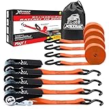 XSTRAP STANDARD Ratchet Tie Down Straps 4 Pk 10 Ft- 300 Lbs Load Cap- 900 Lbs Break Strength-Cargo Straps for UTV, ATV, Pickup,Truck, Moving Appliances, Lawn Equipment, Orange