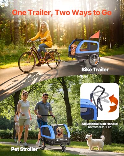VEVOR Hundeanhänger, bis zu 40 kg, 2-in-1-Fahrradanhänger für kleine und große Hunde, klappbarer Rahmen mit Rädern, universelle Fahrradkupplung, inkl. Flagge, interne Leine, 1380x755x800 mm