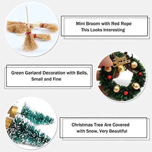 Aniepaa Gnome Door Christmas, Gnome Door Nissedor with Accessories, Christmas Gnome Door Set, Gnome Door Christmas Tree Wreath Wooden Ladder Gnome Broom Rubber Boots Carpet Miniature Garden Furniture (16 Pieces) - Image 6
