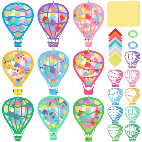 Renbuzhu 48PCS Back to School Crafts: Paper Hot Air Balloon Suncatchers DIY Kits, Summer Window Stained Glass Effect Art Supplies