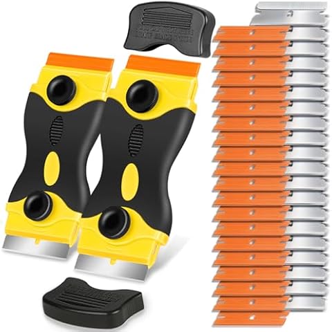 Plastic Razor Blade Scraper Double Sided - Plastic Scraper Tool With 40pcs Metal & Plastic Razor Blades, Vinyl, Paint, Sticker Removal Tool For Cleaning Car, Window, Glass, Wood, Non Scratch Cover
