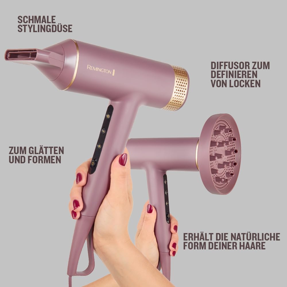 Remington AIRvive™ Haartrockner [leichter langlebiger bürstenloser Digital Motor 110.000U/min] 2 Aufsätze: Diffusor&Stylingdüse (Ionen & Anti-Frizz Technologie,12 Heiz-&Geschwindigkeitsstufen) EC8930