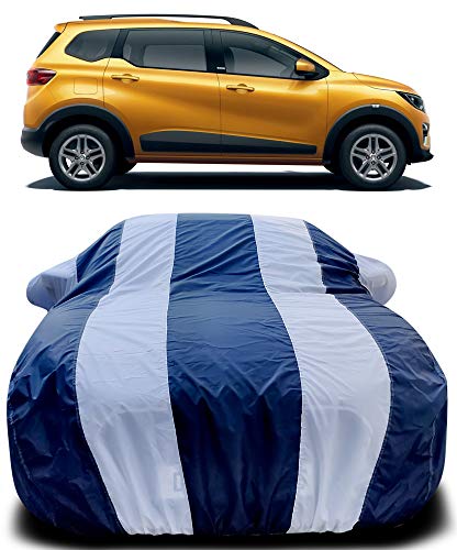 Image of PURPLEHEART Car Body Cover Compatible with Triber with Mirror Pocket Triple Stitched Bottom Elastic Water Resistant UV Protection & Dustproof Car Cover-Blue & White