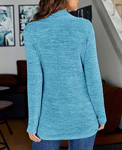 KIRUNDO 2020 Winter Women’s Long Sleeve Pullover Zipper Cowl Neck Tops Solid Sporty Sweatshirts(5 Colors,S-XXL) (Medium, Blue)