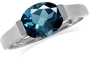 Oval Shape London Blue Topaz Ring for Women in White Gold Plated...