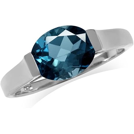 Oval Shape London Blue Topaz Ring for Women in White Gold Plated...