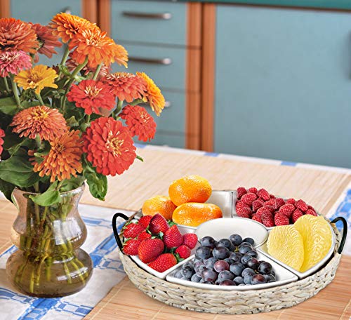 Ceramic Serving Trays, Randefurn Serving Platters With 6 Removable Dishes, Serving Tray For Parties, Food Tray 15.5 X 15.5 Inches, Perfect For Or Chips,Whitewash #TOP5