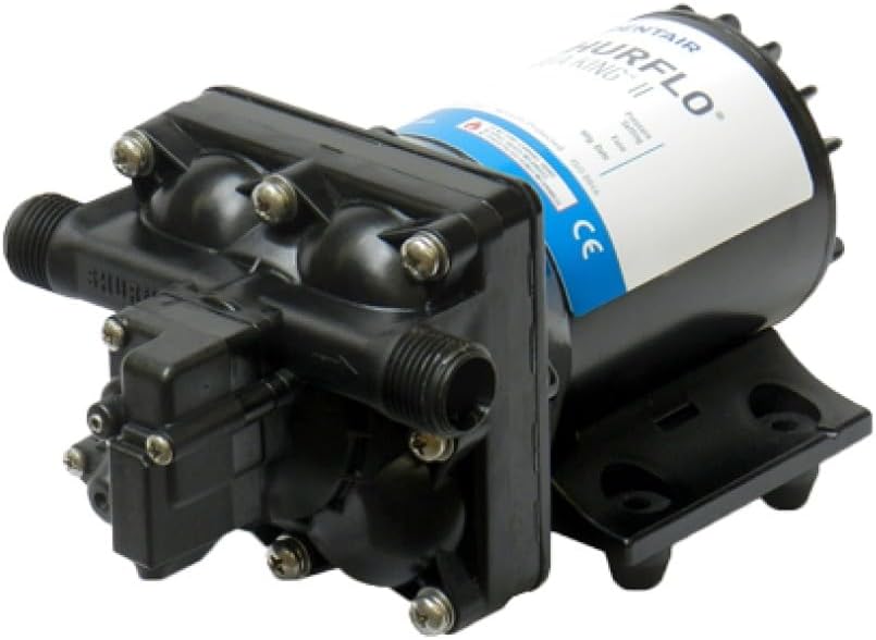 PENTAIR SHURFLO 4138-111-E65 Aqua King II Standard Marine Fresh Water Diaphragm Pump, 12VDC, 3.0 GPM, 55 PSI, Self Priming, Sealed Switch, Ignition Protected, Thermally Protected, RV & Boat Plumbing
