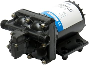 PENTAIR SHURFLO 4138-111-E65 Aqua King II Standard Marine Fresh Water Diaphragm Pump, 12VDC, 3.0 GPM, 55 PSI, Self Priming, Sealed Switch, Ignition Protected, Thermally Protected, RV & Boat Plumbing