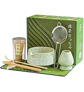 BEWOS 8 Pcs Matcha Whisk Set - 18OZ Ceramic Bowl with Spout, Matcha Sifter, Matcha Whisk Holder &...