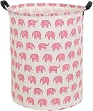 HIYAGON Large Sized Storage Baskets with Handle,Collapsible & Convenient Home Organizer Containers for Kids Toys,Baby Clothing(Pink Elephant)