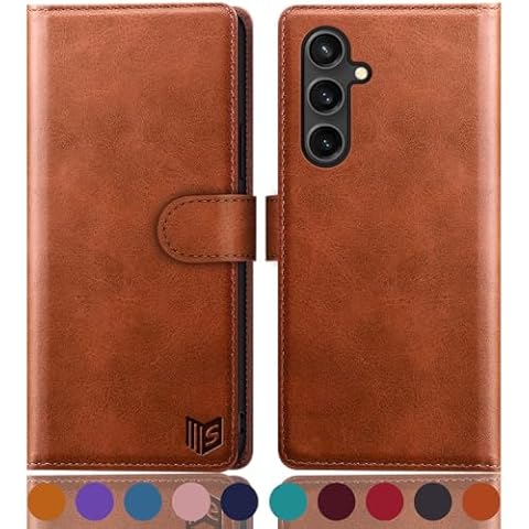 SUANPOT for Samsung Galaxy S24 FE Wallet case with RFID Blocking Credit Card Holder,Flip Book PU Leather Protective Cover Women Men for Samsung S24 FE Phone case Light Brown Cover