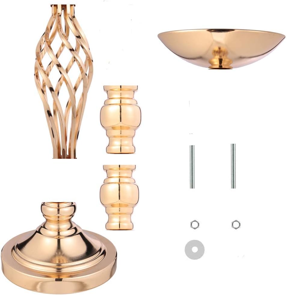 Gold Wedding Vases for Table Centerpieces - Set of 10 Twist Candleholder Stands, Elegant Floral Arrangement Vases, Metal Centerpieces for Reception Table Wedding Road-Leading Home Decor