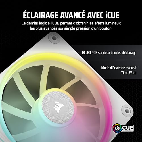 Corsair iCUE Link LX120 RGB 120 mm PWM Ventilateur Paquet Unique – Double Boucles Lumineuses – Requiert Le iCUE Link System Hub (Vendu Séparément) – Technologie Corsair AirGuide – Blanc