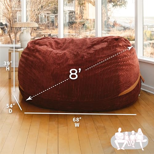 Image of Big Joe Fuf 8Ft Giant Foam Bean Bag Chair, Oversized Couch with Removable Cover for Kids, Teens, Adults, Deep Terracotta Corded Plush, 8 Foot