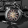Tiong Black Steel Mechanical Pocket Watch Vintage Gear Analog Steampunk Skeleton Men's Pocket Watches with Chain #1