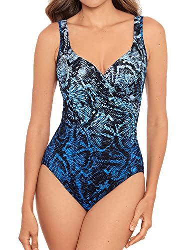 Miraclesuit Women's Swimwear Boa Blues Tummy Control Underwire Bra It's A Wrap One Piece Swimsuit, Blue, 14 #TOP1