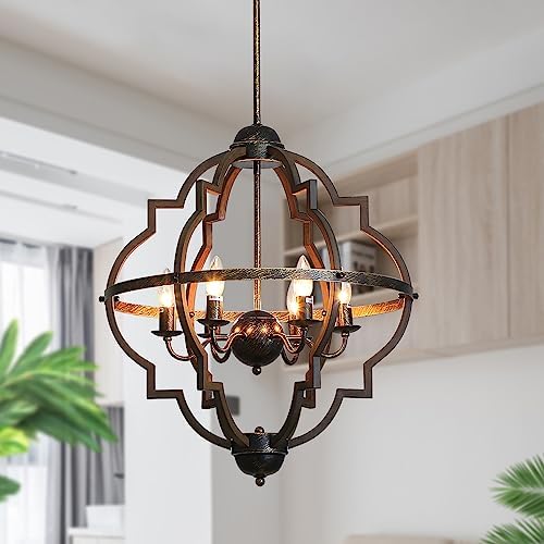 Farmhouse Chandelier For Dining Room Vintage Rustic Oak Distressed