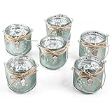 Logbuch-Verlag 6 Teelichter Glas mit Henkel grün Silber mit Fisch Maritime Deko Tischdeko Gastgeschenk Taufe Kommunion Hochzeit hellgrün