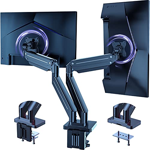 Best Deal 🛒 ErGear Dual Monitor Mount Stand, 26.4lbs Heavy-Duty Aluminium Monitor Arms, Gas Spring Monitor Desk Mount for Two 13-32" Flat/Curved Computer Screens with Upgrade Double Clamp Mount