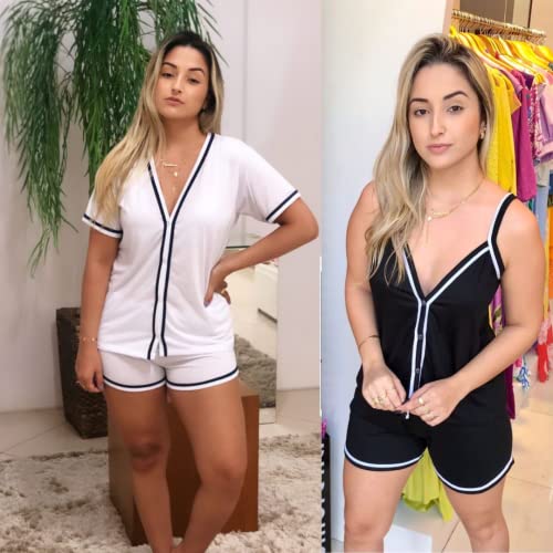 Kit 2 Pijamas feminino aberto com botões, Pijama americano e Pijama Alcinha, ideal para gestação, am