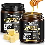 Whipped Beef Tallow Creme 2 Stück, Rindertalg Skincare, 100% GrasgefüTtertes Rindertalg und Honigbalsam, Rindertalg für Hautpflege, Feuchtigkeitscreme für Gesicht & KöRper, UnparfüMiert, 120g