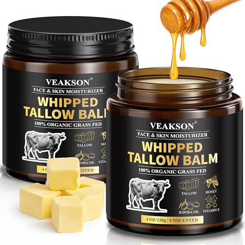 Whipped Beef Tallow Cream 2 unidades, sebo de vacuno Skincare, 100% sebo de ternera y miel, sebo de vaca para el cuidado de la piel, crema hidratante para rostro y cuerpo, sin perfume, 120 g