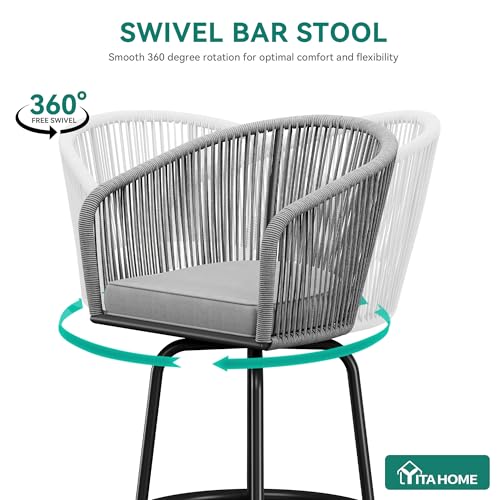 YITAHOME Butacos para Barra Exterior de 27", Set de 2 con Apoyabrazos y Cojines, Butacos Giratorios de 360° para Exterior, Set de 2 Butacos para Isla de Cocina y Patio miniatura 4