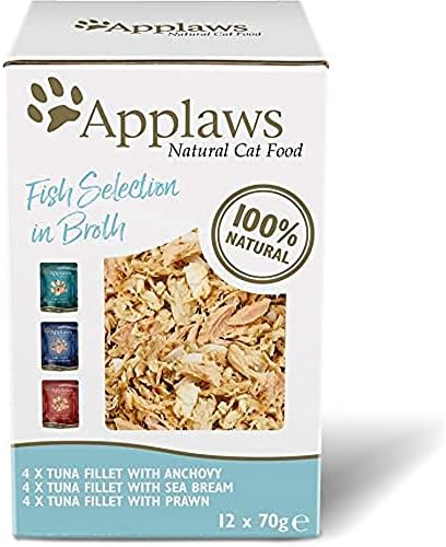 Applaws 100% Natural Wet Cat Food Pouch, Fish Multipack in Broth 70 g (12 x 70 g Pouches)