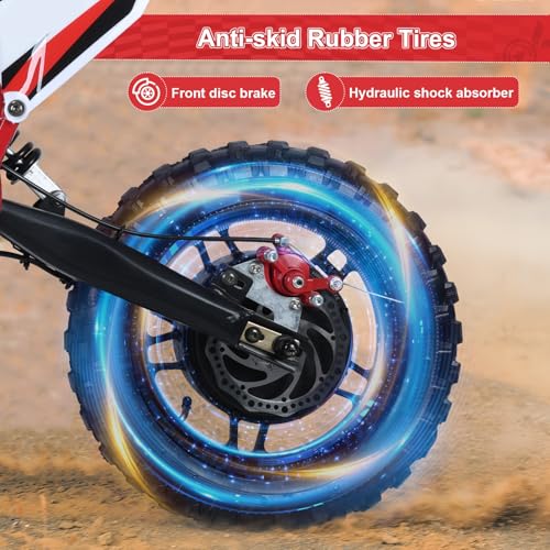 loyliawa Dirt Bike Mini Bike, Kids Electric Motocross Bike, Off Road Mini Motorcycle, Electric Pocket Motorbike with 36V 500W Motor, 10 Inches Wheels, 25KM/H High Speed Chain Red Black US