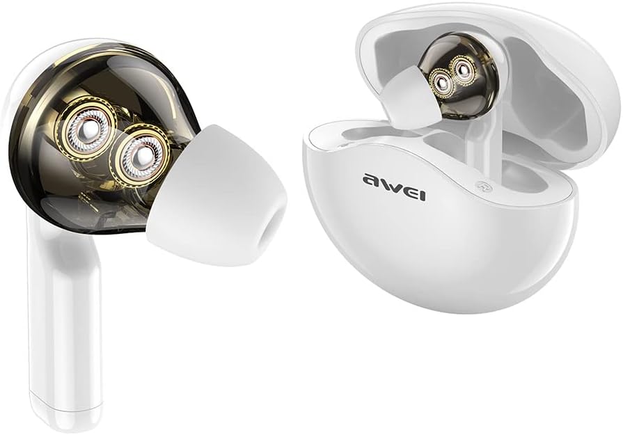 AWEI TWS T12 Earbuds and open charging case