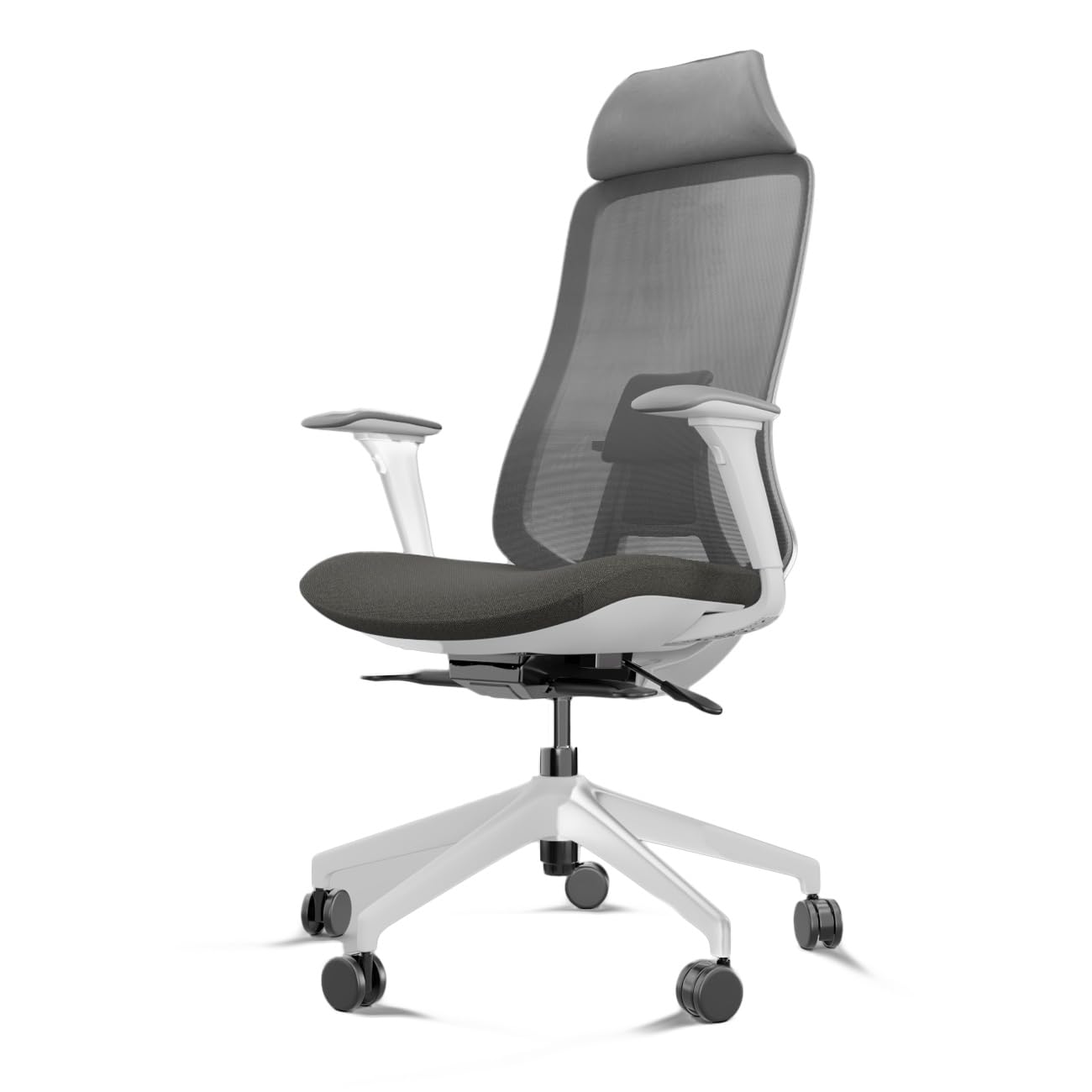 Silla de Escritorio ergonómica Asmara | Silla Gaming ergonómica de Malla +120kg Brazos 4D y Cabezal Integrado (White & Grey)