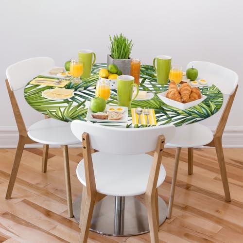 Pardick Tropical Poppy Leaf Round Fitted Tablecloth with Elastic Table Cover Round Elastic Tablecloth, Waterproof Wipeable Fitted Table Cloth, Fits Tables up to 45"-56" Diameter by Pardick - Used condition - Image 7