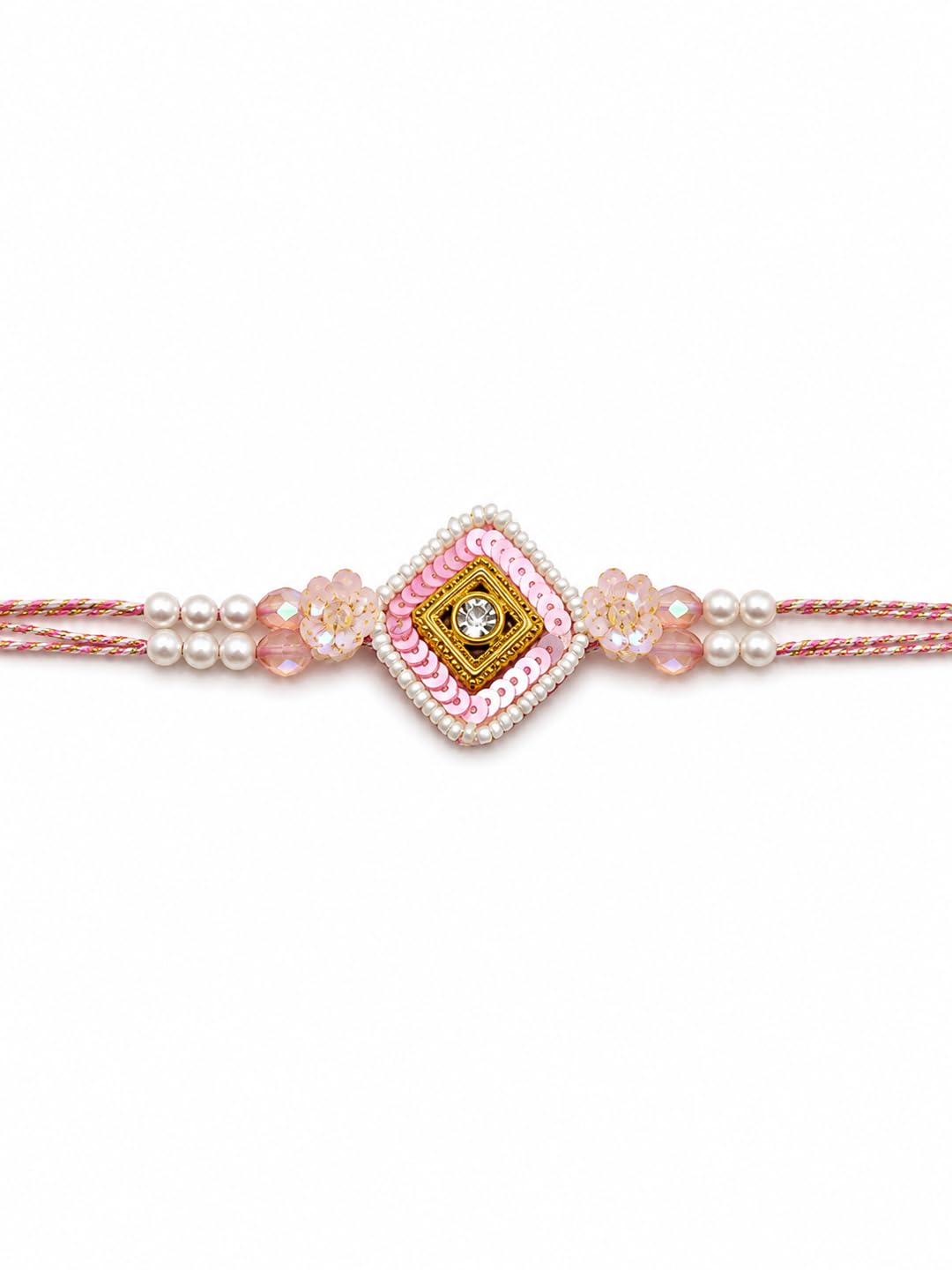 adiva Handmade Pink Floral Pearl Designer Thread Rakhi with Roli Chawal Chandan and Meshrei Card | Bhai Behen Rakhi | Raksha Bandhan Festival - ADVPR000RK00078_PK-picture-30