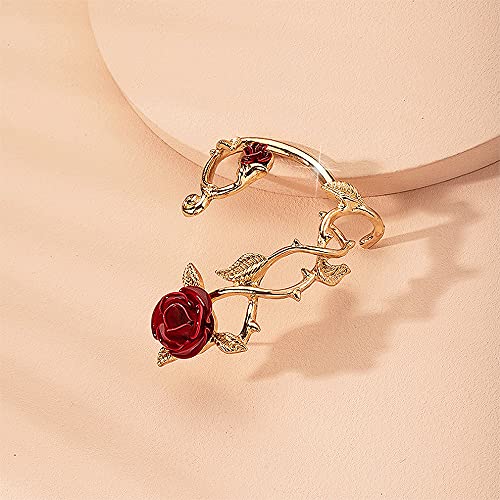 Retro Rose Flower Climbers Crawler Jacket Earrings Sparkly Metal Left Ear Cuff Wrap Clip Stud Earring For Women Girls Fashion Jewelry 1 Pc (Gold) #TOP5