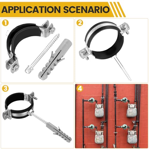 12 Rohrschellen 50mm & 12 Stockschrauben & 12 Dübel, Schraubrohrschellen mit Gummieinlage, Rohrhalterung Rohrbefestigung Wand Boden Doppelrohrschelle für Kanäle Sanitär Lüftungskanäle Rohr Halterung