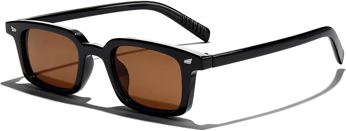 Retro Rectangle Sunglasses for Women Men Small Narrow Frame 90s Vintage Style Sun Glasses UV400 Protection Sunnies